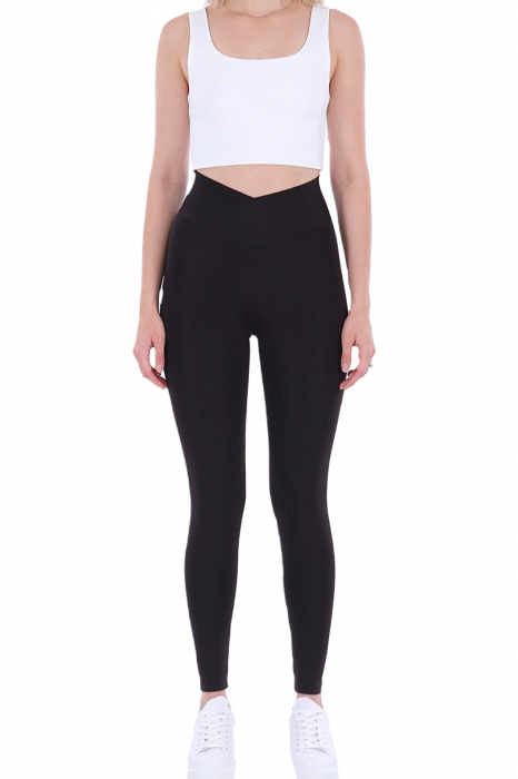 Colanti fitness dama cu talie inalta in V, lycra, negru [8]