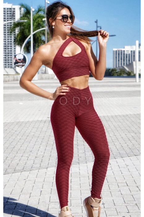 Colanti dama fitness modelatori cu push-up, talie inalta, Visiniu [5]