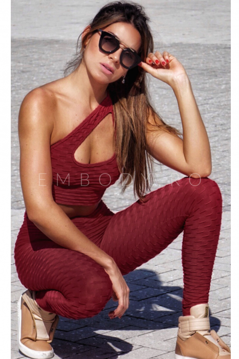 Colanti dama fitness modelatori cu push-up, talie inalta, Visiniu [6]