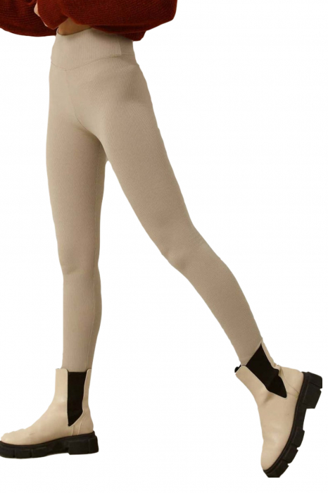 Colanti fitness lungi dama cu striatii, talie inalta, efect modelator, Bej [8]
