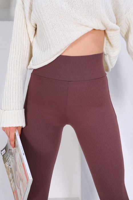 Colanti fitness lungi dama cu striatii, talie inalta, efect modelator, visiniu roz [2]