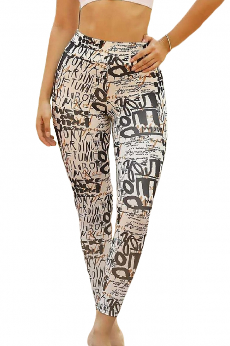Colanti fitness lungi dama , talie inalta elastica, efect modelator, Digital alb [6]
