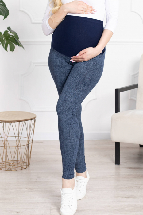 Colanti gravida talie inalta, tip jeans, bumbac, albastru [5]