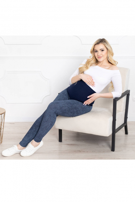 Colanti gravida talie inalta, tip jeans, bumbac, albastru [2]