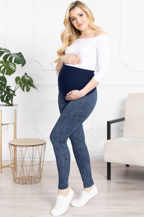 Colanti gravida talie inalta, tip jeans, bumbac, albastru [4]