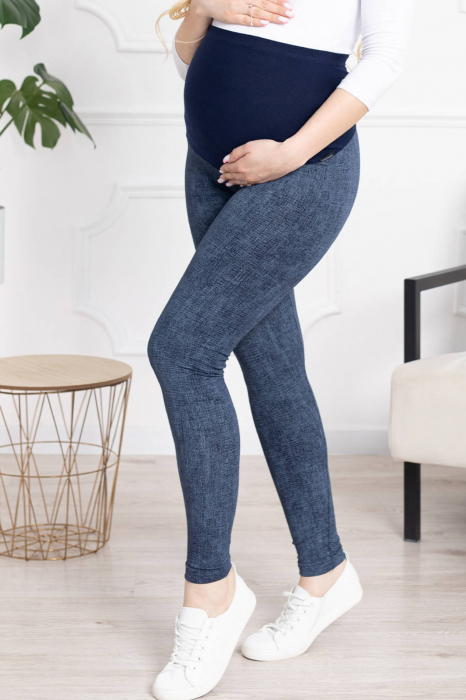Colanti gravida talie inalta, tip jeans, bumbac, albastru [3]
