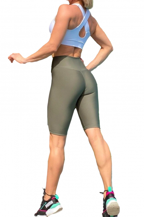 Colanti scurti fitness, dama, lycra, talie inalta, elastici, Verde forest [2]