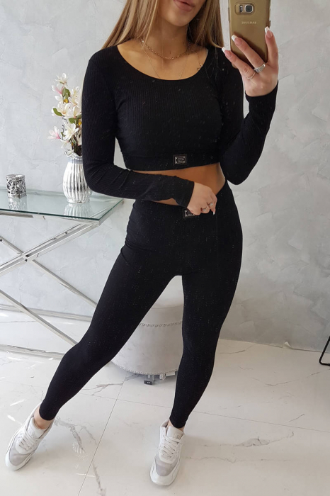 Compleu sport striat, set dama fitness 2 piese, negru, marime Universala [6]
