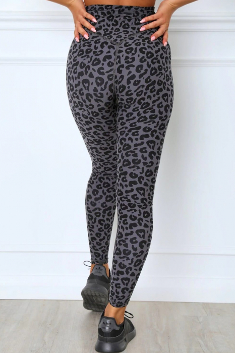 Compleu sport, set dama fitness 2 piese, animal print, gri [4]