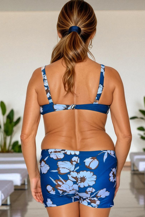 Costum baie dama 2 piese, marime mare, slipi tip pantaloni scurt albastru relax m5007-4 [2]