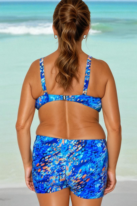 Costum baie dama 2 piese, marime mare, slipi tip pantaloni scurt albastru marin m5007-2 [2]