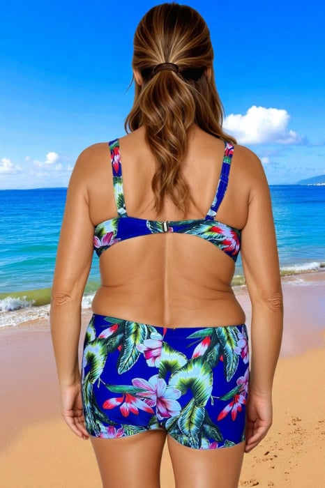 Costum baie dama 2 piese, marime mare, slipi tip pantaloni scurt albastru ocean m5007 [2]