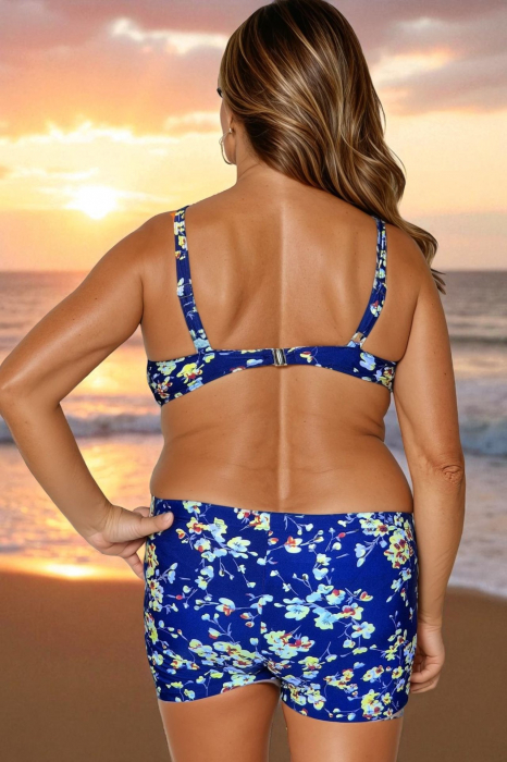 Costum baie dama 2 piese, marime mare, slipi tip pantaloni scurt albastru bleumarin m5007-3 [2]