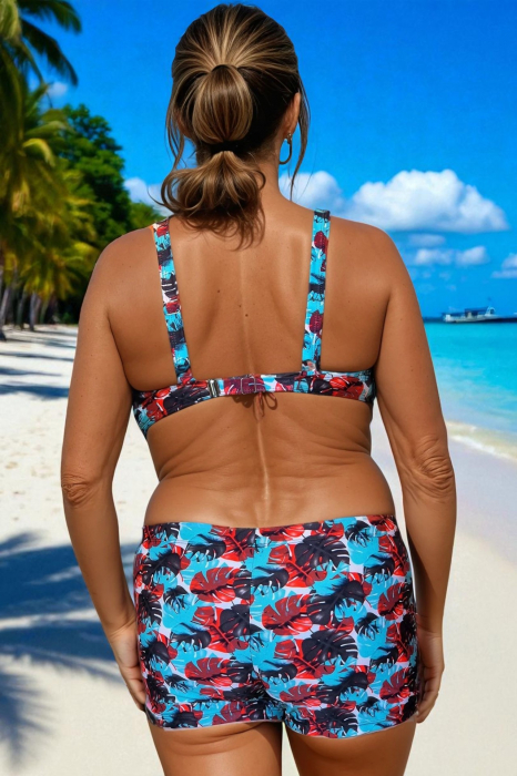 Costum baie dama 2 piese, marime mare, slipi tip pantaloni scurti, multicolor Baly 22092 [2]