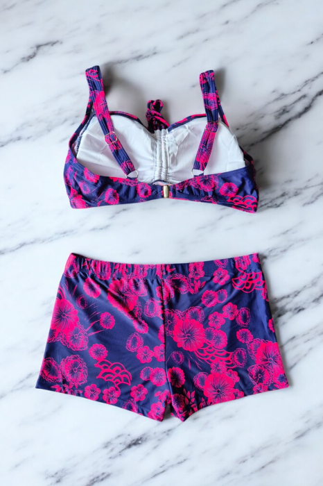 Costum baie dama 2 piese, marime mare, slipi tip pantaloni scurti, rosu Amelie 7128 [3]