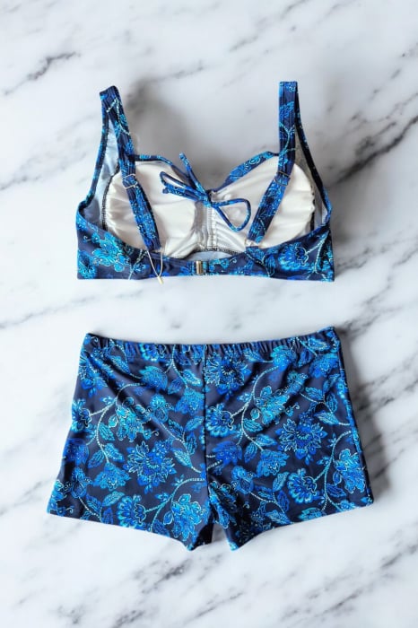 Costum baie dama 2 piese, marime mare, slipi tip pantaloni scurti, albastru f2502 [3]