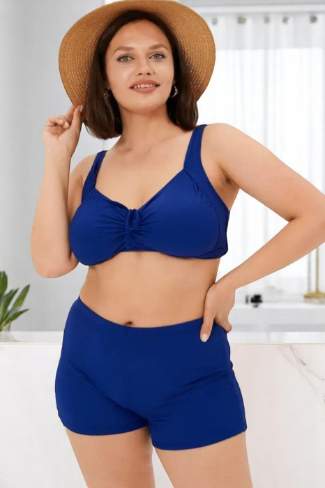 Costum baie dama 2 piese, marime mare, slipi tip pantaloni scurti, bleumarin 22099 [6]