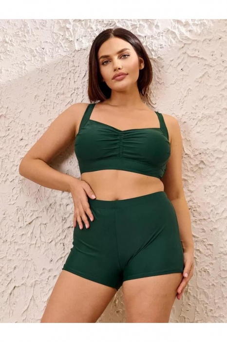 Costum baie dama 2 piese, marime mare, slipi tip pantaloni scurti, verde m5202 [8]