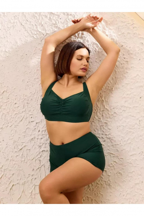 Costum baie dama 2 piese, marime mare, slipi tip pantaloni scurti, verde m5202 [9]