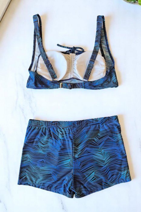 Costum baie dama 2 piese, marime mare, slipi tip pantaloni scurti, blue summer 22092 [3]