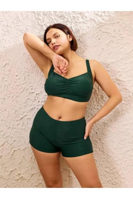 Costum baie dama 2 piese, marime mare, slipi tip pantaloni scurti, verde inchis m5201 [5]