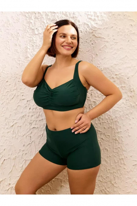 Costum baie dama 2 piese, marime mare, slipi tip pantaloni scurti, verde inchis m5201 [3]