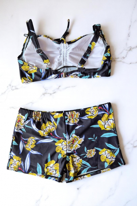 Costum baie dama 2 piese, marime mare, slipi tip pantaloni scurti, tropical yellow M5007 [3]