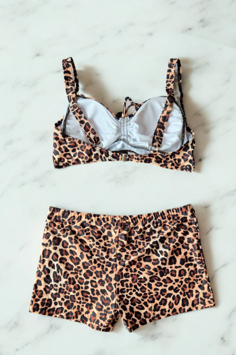 Costum baie dama 2 piese, marime mare, slipi tip pantaloni scurti, animal print, Ariana f2502 [3]