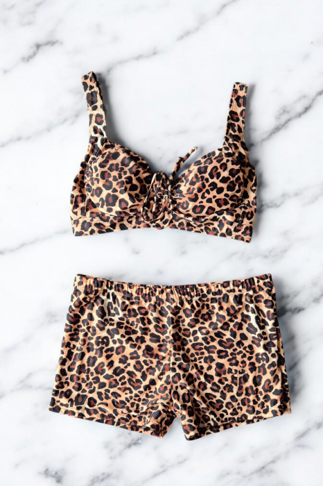 Costum baie dama 2 piese, marime mare, slipi tip pantaloni scurti, animal print, Ariana f2502 [2]
