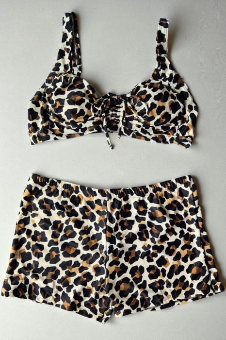 Costum baie dama 2 piese, marime mare, slipi tip pantaloni scurti, animal print camuflaj f2502 [3]