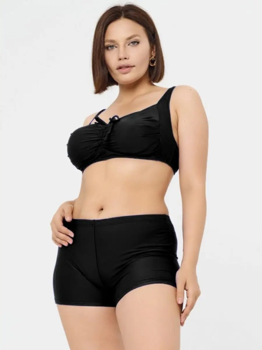 Costum baie dama 2 piese, marime mare, slipi tip pantaloni scurti, negru 22098 [4]