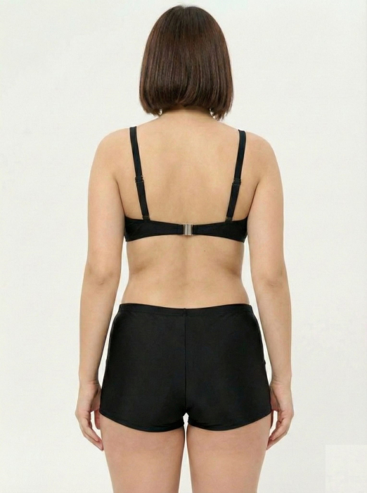 Costum baie dama 2 piese, marime mare, slipi tip pantaloni scurti, negru 22098 [3]