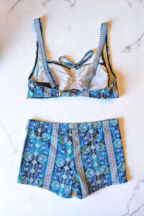 Costum baie dama 2 piese, marime mare, slipi tip pantaloni scurti, blue arabic 22092 [3]
