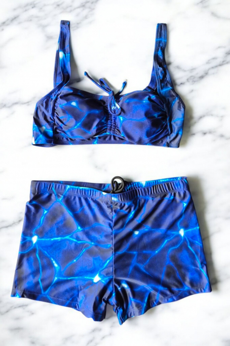 Costum baie dama 2 piese, marime mare, slipi tip pantaloni scurti, blue cosmic 22092 [2]