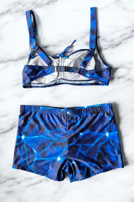 Costum baie dama 2 piese, marime mare, slipi tip pantaloni scurti, blue cosmic 22092 [3]