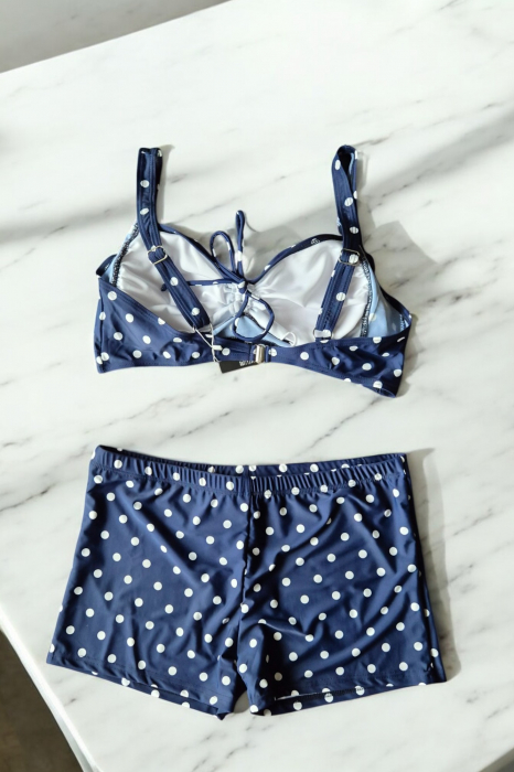 Costum baie dama 2 piese, marime mare, slipi tip pantaloni scurti, imprimeu buline, Ariana f2502 [3]
