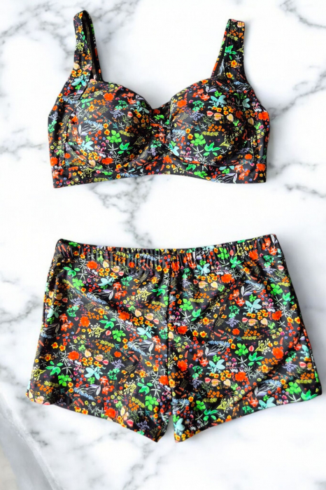 Costum baie dama 2 piese, marime mare, slipi tip pantaloni scurti, multicolor M5007 [2]