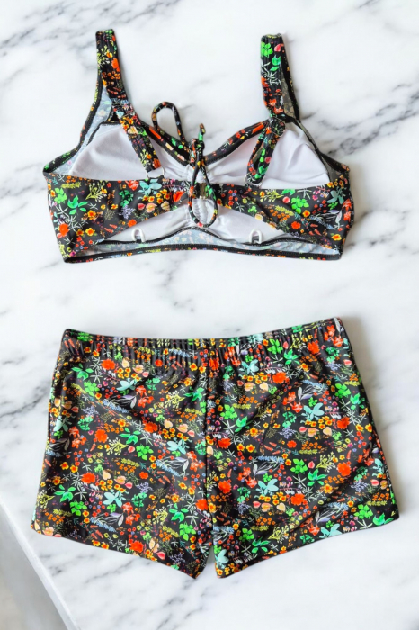Costum baie dama 2 piese, marime mare, slipi tip pantaloni scurti, multicolor M5007 [4]