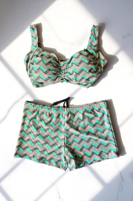 Costum baie dama 2 piese, marime mare, slipi tip pantaloni scurti, albastru M5007 [2]