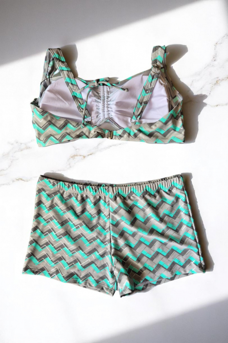 Costum baie dama 2 piese, marime mare, slipi tip pantaloni scurti, albastru M5007 [3]