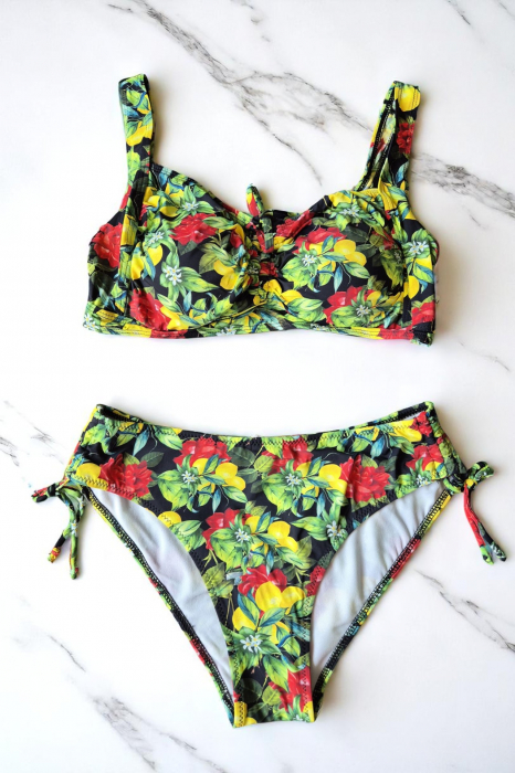 Costum baie dama 2 piese, sutien bustiera slip clasic cu snur, Lemon summer 06929 [2]