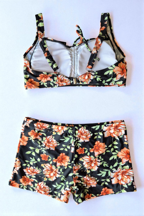 Costum baie dama 2 piese, marime mare, slipi tip pantaloni scurt imprimeu de vara m5007 [2]