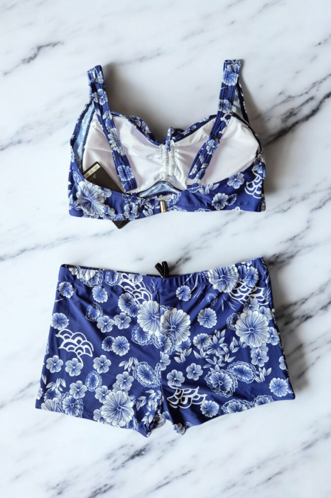 Costum baie dama 2 piese, marime mare, slipi tip pantaloni scurti, bleumarin Amelie 7128 [2]