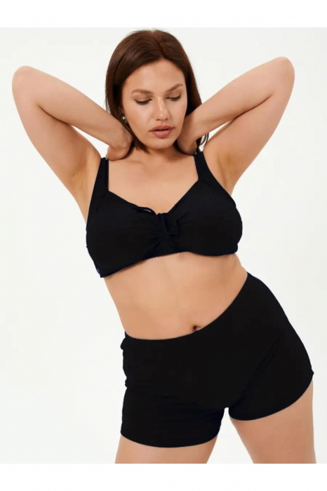 Costum baie dama 2 piese, marime mare, slipi tip pantaloni scurti, negru m5201 [2]