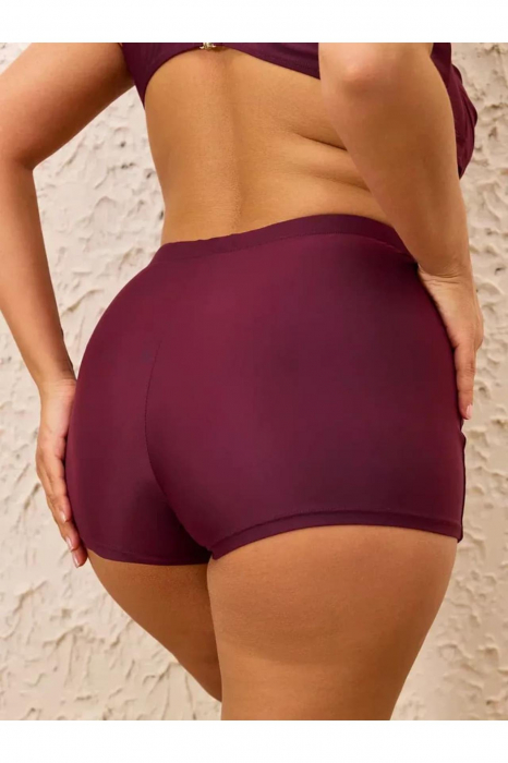 Costum baie dama 2 piese, marime mare, slipi tip pantaloni scurti, visiniu m5202 [7]