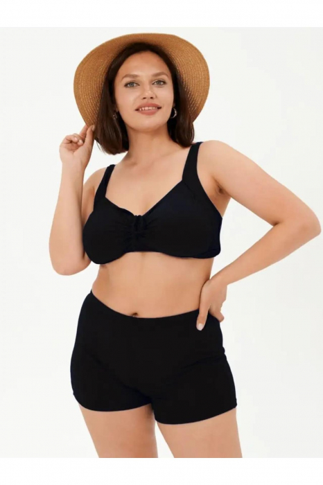 Costum baie dama 2 piese, marime mare, slipi tip pantaloni scurti, negru m5201 [5]