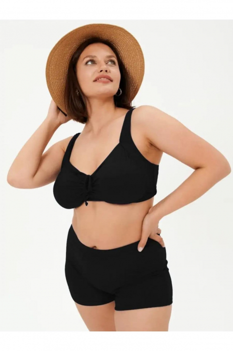 Costum baie dama 2 piese, marime mare, slipi tip pantaloni scurti, negru m5201 [9]