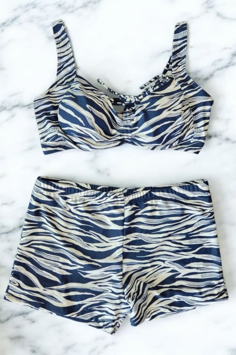 Costum baie dama 2 piese, marime mare, slipi tip pantaloni scurti, zebra wild f2502 [3]