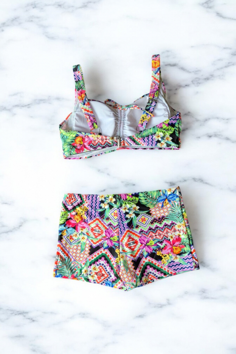 Costum Baie Doua piese, slipi pantaloni scurti, sutien bustiera, multicolor 2296 [3]
