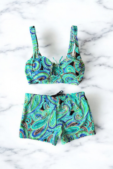 Costum Baie Doua piese, slipi tip pantaloni scurti, sutien bustiera, multicolor 2296 [2]